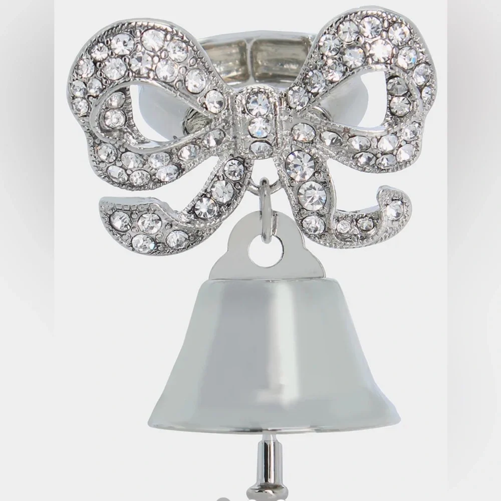 BETSEY JOHNSON Silver Bell Stretch Ring for Weddings Bridal Shower Party NEW NWT